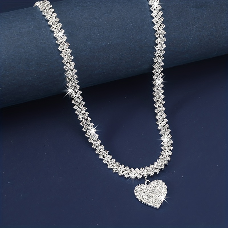 Sweet Heart Shape Alloy Plating Inlay Zircon Silver Plated Women's Necklace display picture 6