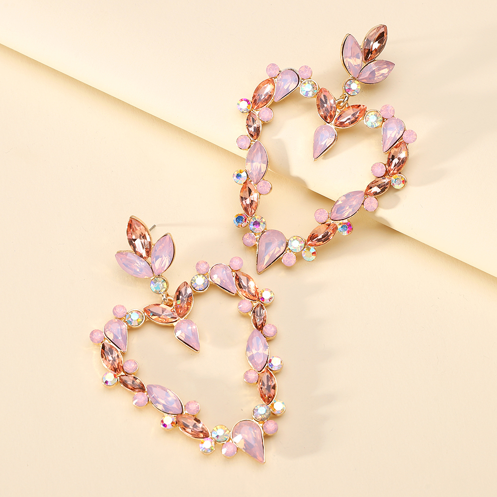 Wholesale Jewelry Exaggerated Luxurious Romantic Heart Shape Zinc Alloy Rhinestones Plating Inlay Drop Earrings display picture 10