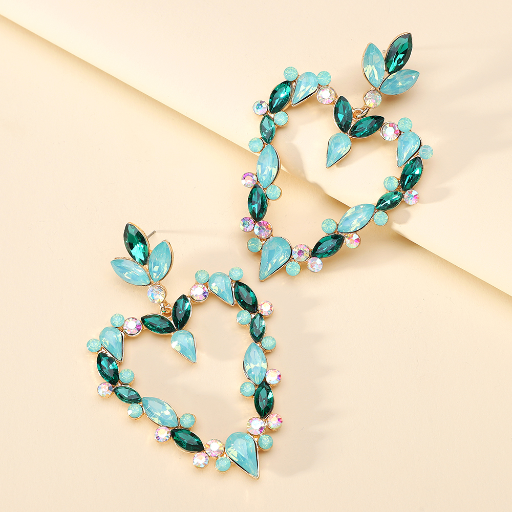 Wholesale Jewelry Exaggerated Luxurious Romantic Heart Shape Zinc Alloy Rhinestones Plating Inlay Drop Earrings display picture 4