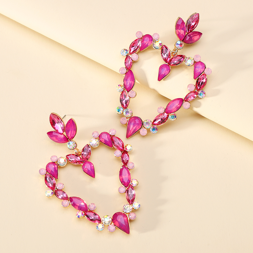 Wholesale Jewelry Exaggerated Luxurious Romantic Heart Shape Zinc Alloy Rhinestones Plating Inlay Drop Earrings display picture 7