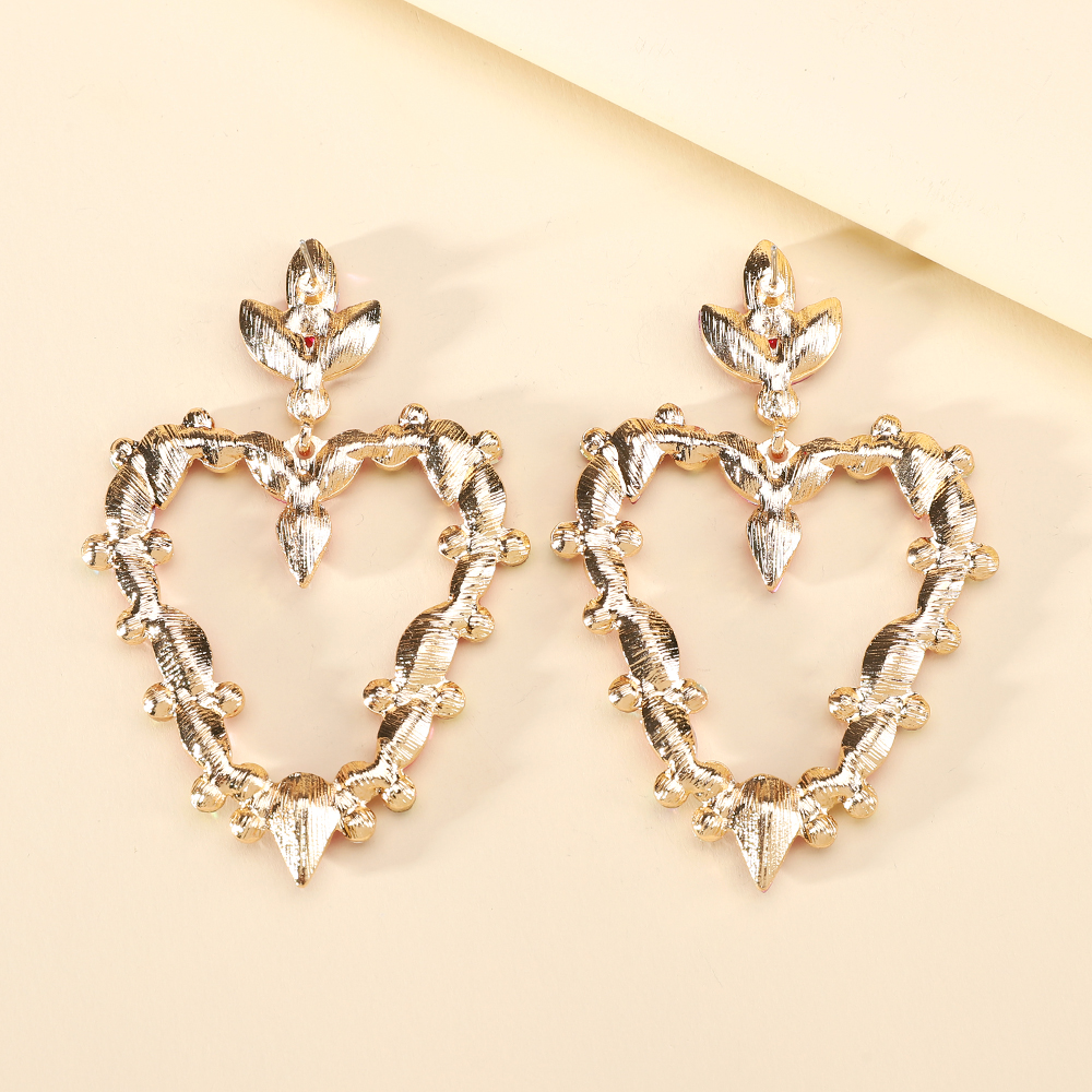 Wholesale Jewelry Exaggerated Luxurious Romantic Heart Shape Zinc Alloy Rhinestones Plating Inlay Drop Earrings display picture 3