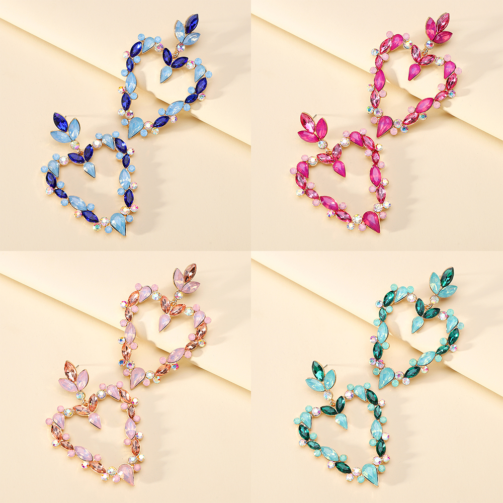 Wholesale Jewelry Exaggerated Luxurious Romantic Heart Shape Zinc Alloy Rhinestones Plating Inlay Drop Earrings display picture 5