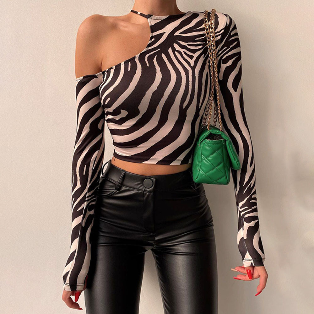 Women's T-shirt Long Sleeve T-shirts Backless Sexy Zebra display picture 1