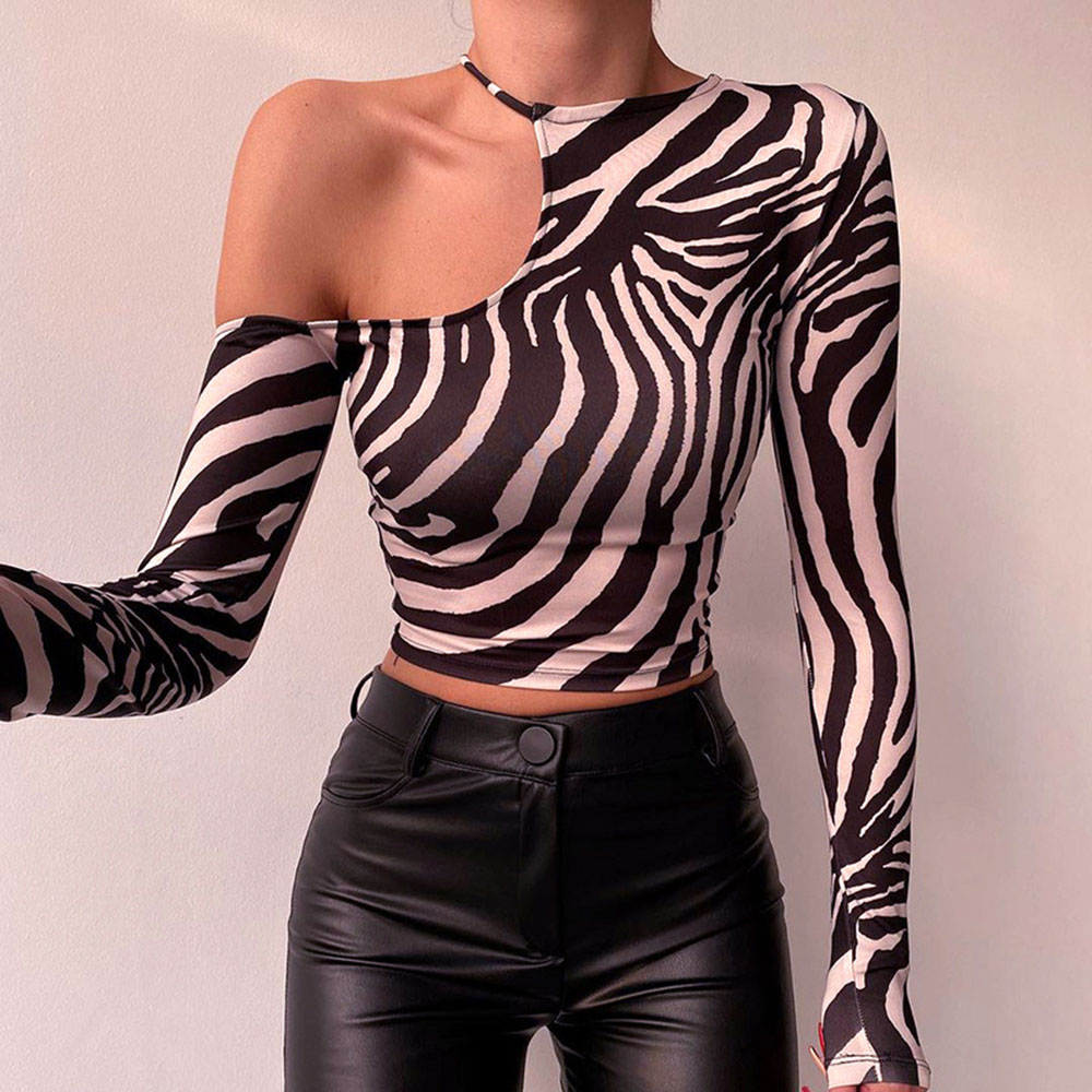 Women's T-shirt Long Sleeve T-shirts Backless Sexy Zebra display picture 3