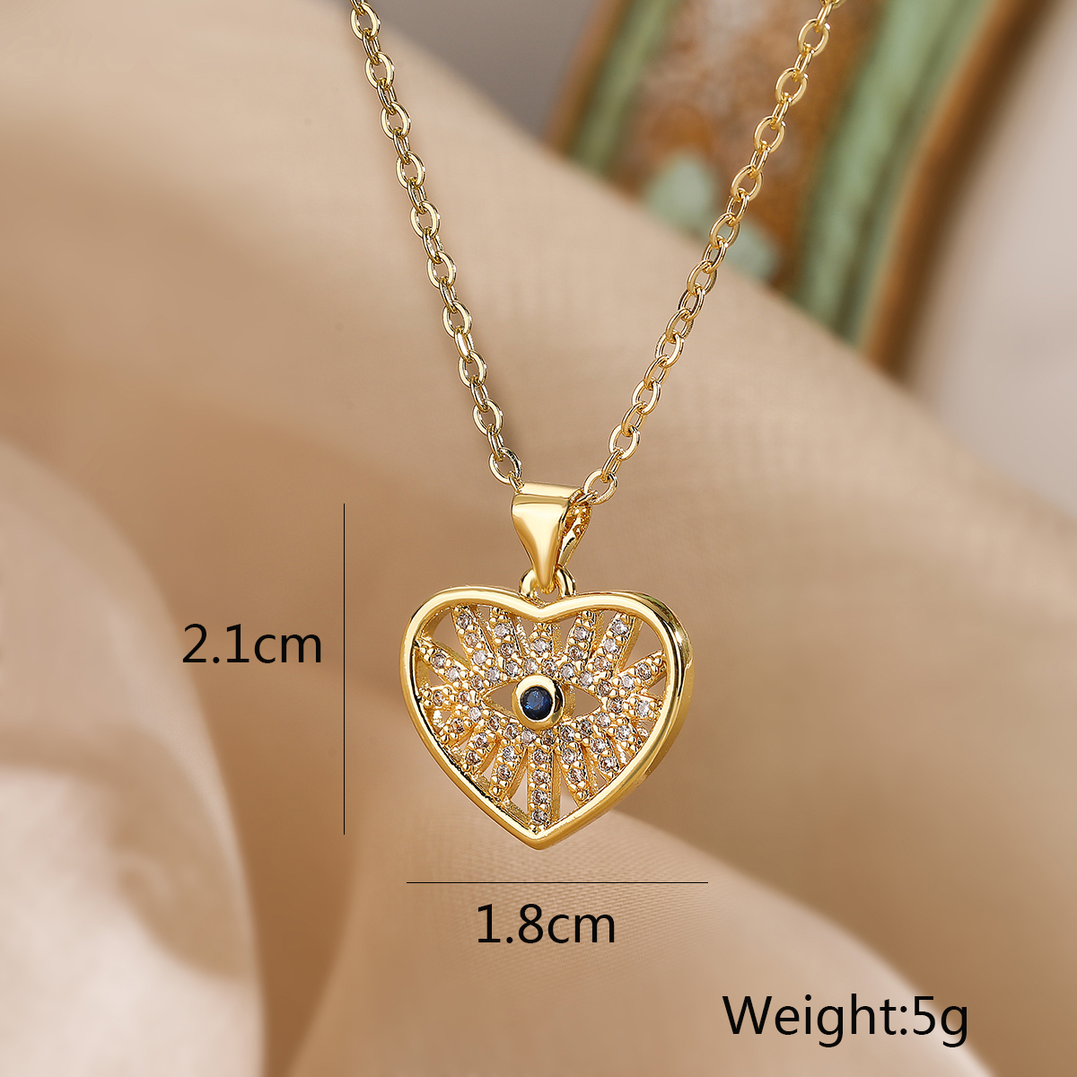 Modern Style Korean Style Geometric Devil's Eye Heart Shape Copper Plating Hollow Out Inlay Zircon 18k Gold Plated Pendant Necklace display picture 2
