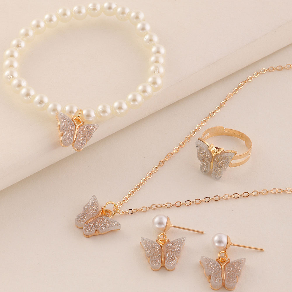 Cute Butterfly Arylic Alloy Inlay Acrylic Girl's Bracelets Earrings Necklace display picture 8