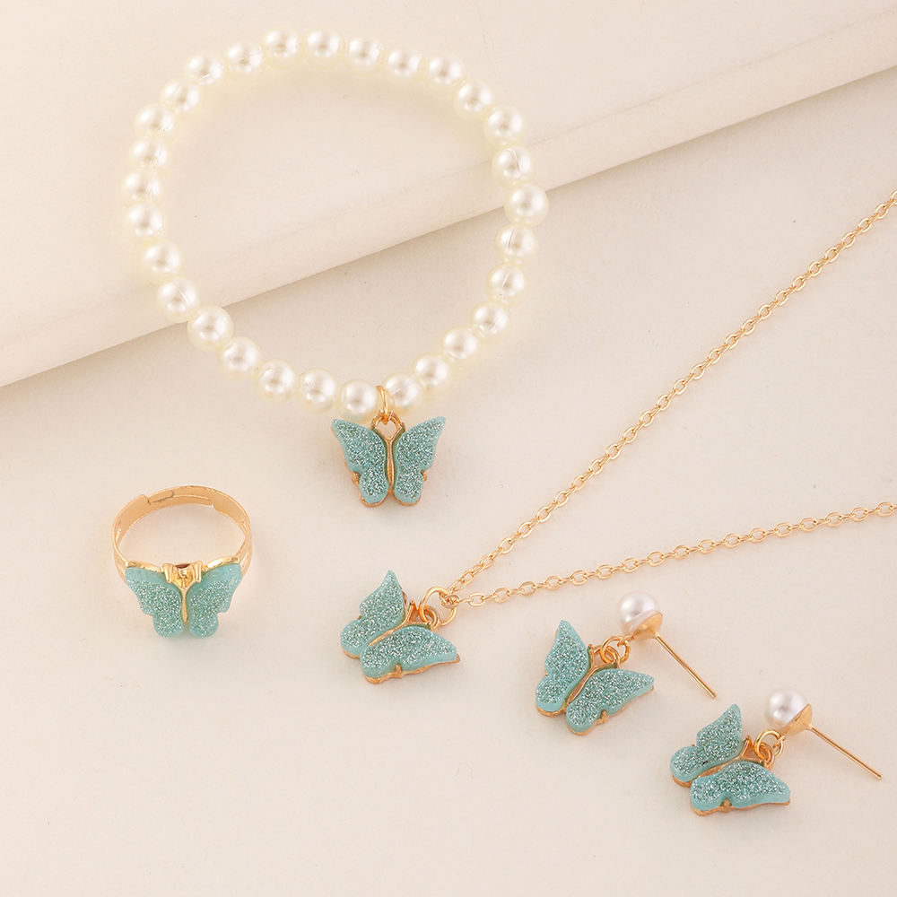 Cute Butterfly Arylic Alloy Inlay Acrylic Girl's Bracelets Earrings Necklace display picture 14