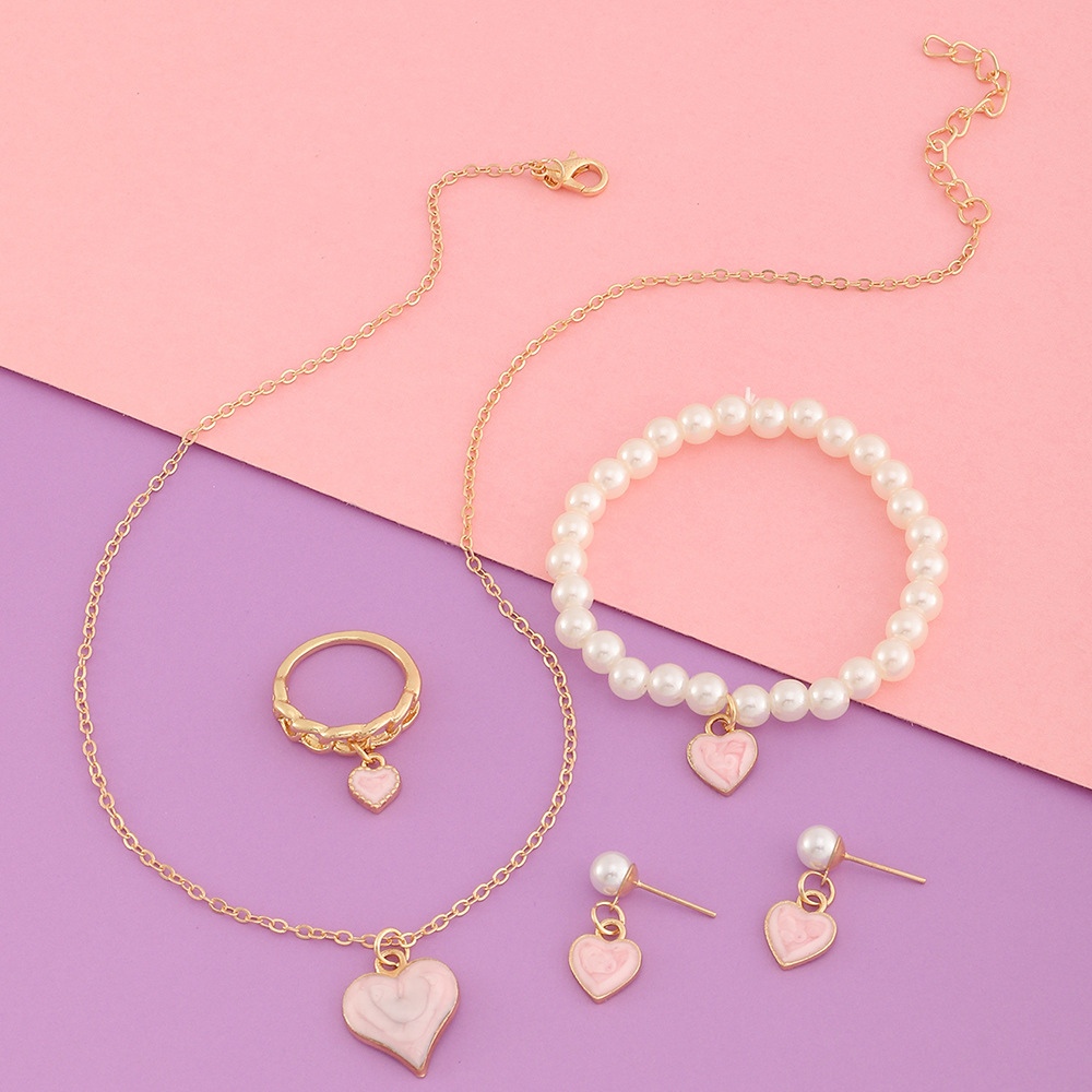 Simple Style Heart Shape Alloy Enamel Girl's Bracelets Earrings Necklace display picture 7