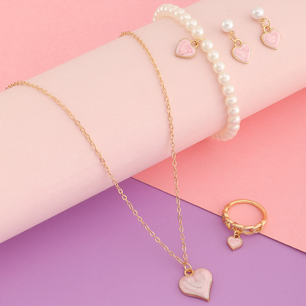 Simple Style Heart Shape Alloy Enamel Girl's Bracelets Earrings Necklace display picture 8