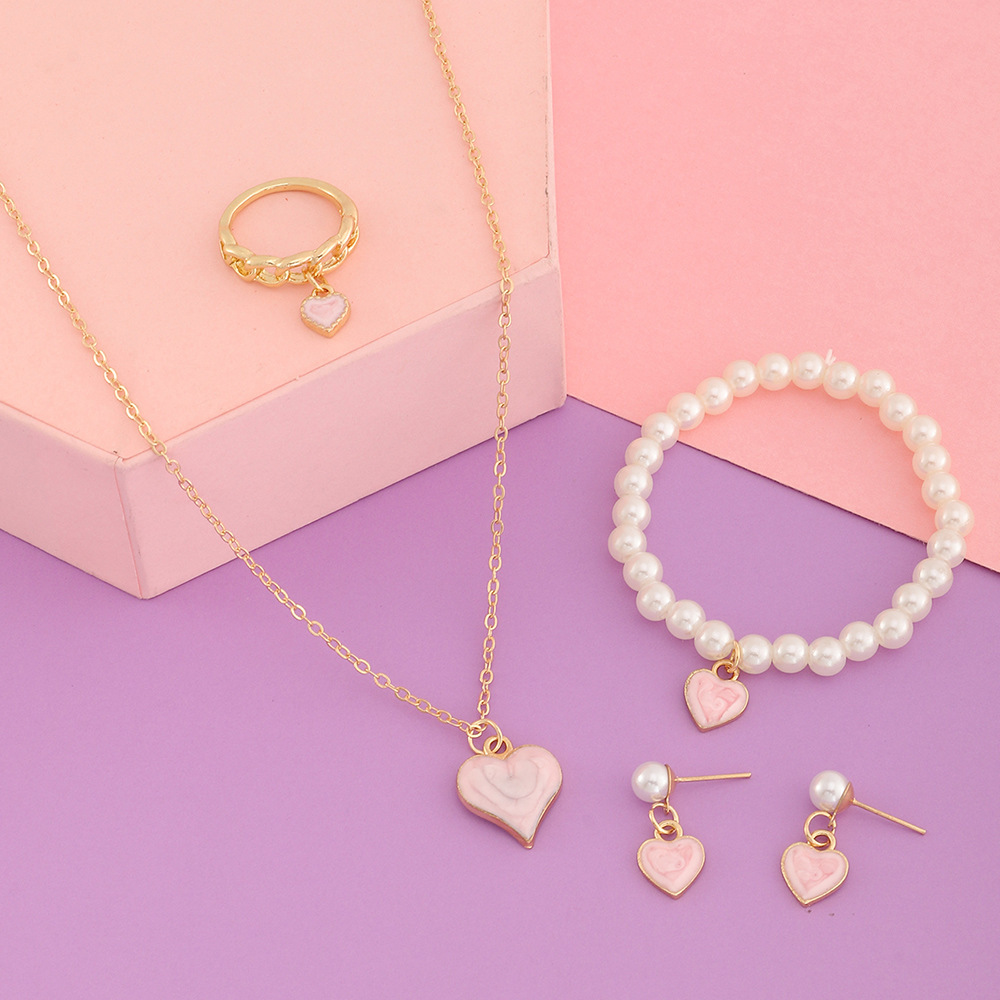 Simple Style Heart Shape Alloy Enamel Girl's Bracelets Earrings Necklace display picture 9