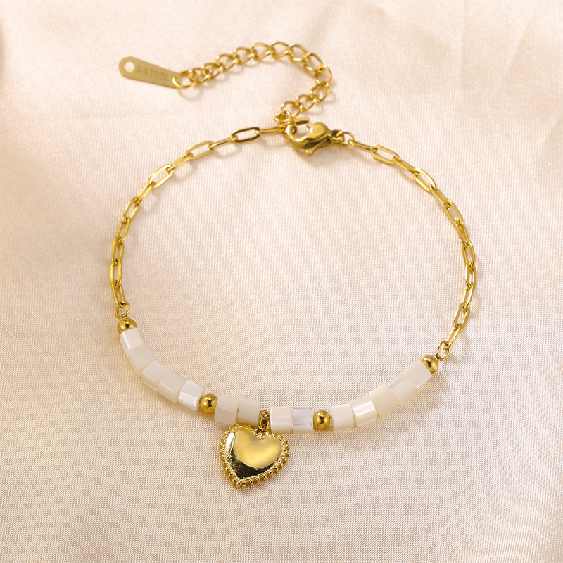Cute Sweet Heart Shape Stainless Steel Opal Charm Bracelets display picture 4