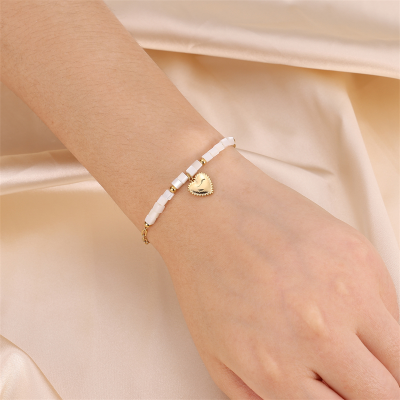 Cute Sweet Heart Shape Stainless Steel Opal Charm Bracelets display picture 1