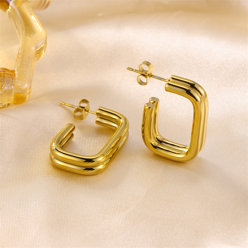 1 Paire Style Ig Style Simple Rectangle Acier Inoxydable Boucles D'oreilles display picture 4