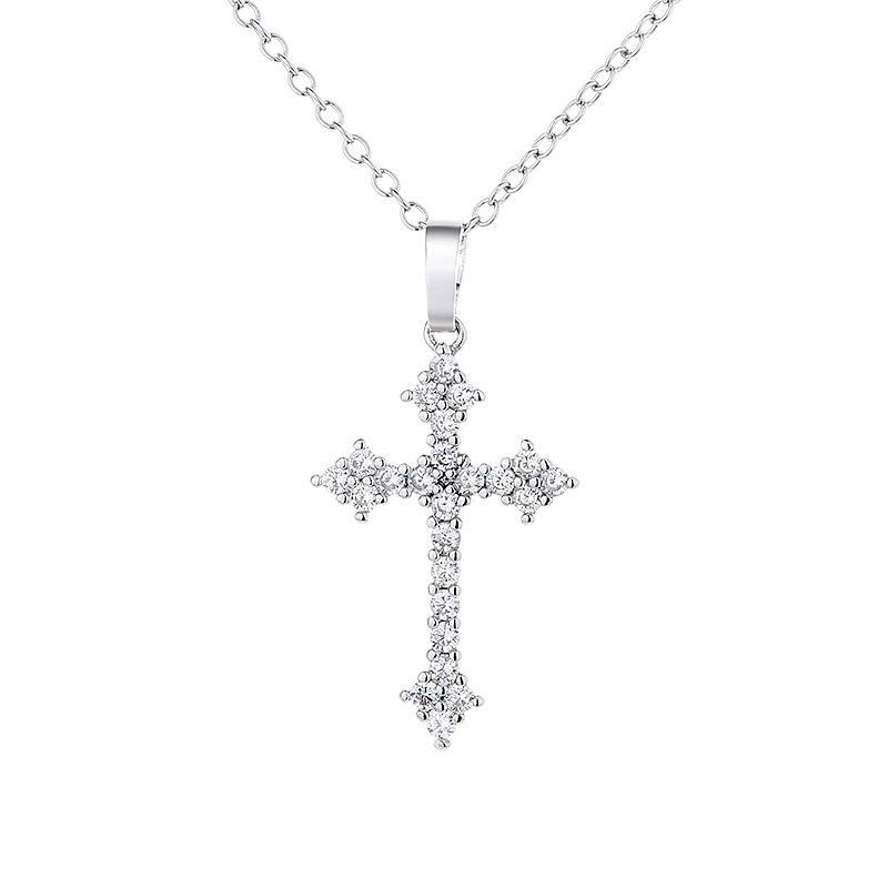 Wholesale Simple Style Cross 201 Stainless Steel Copper Plating Inlay Zircon Pendant Necklace display picture 2