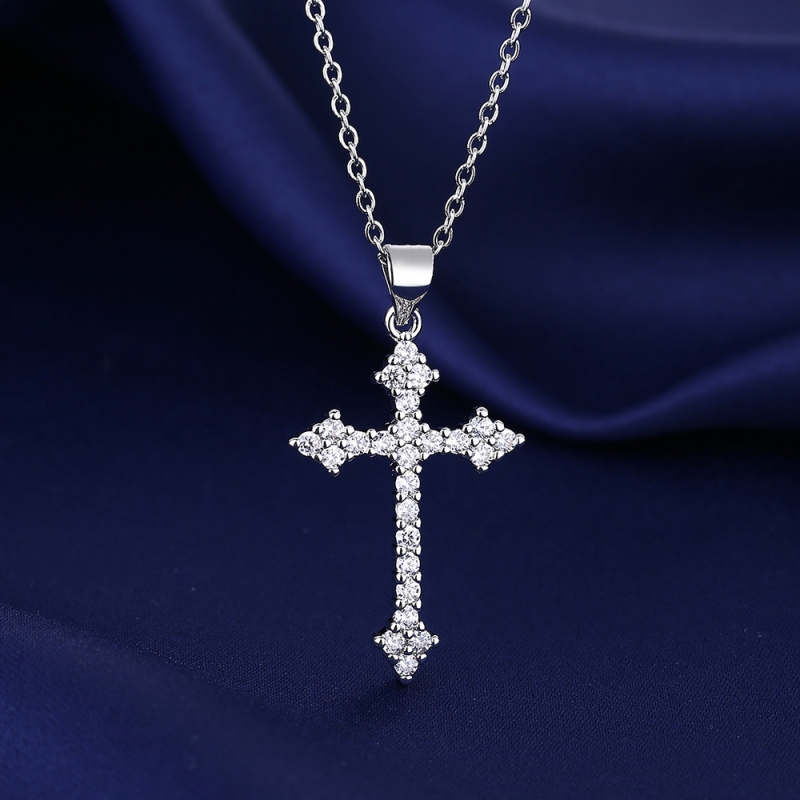 Wholesale Simple Style Cross 201 Stainless Steel Copper Plating Inlay Zircon Pendant Necklace display picture 5