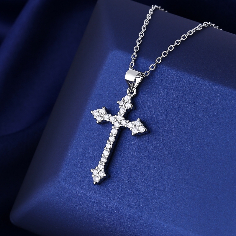 Wholesale Simple Style Cross 201 Stainless Steel Copper Plating Inlay Zircon Pendant Necklace display picture 6
