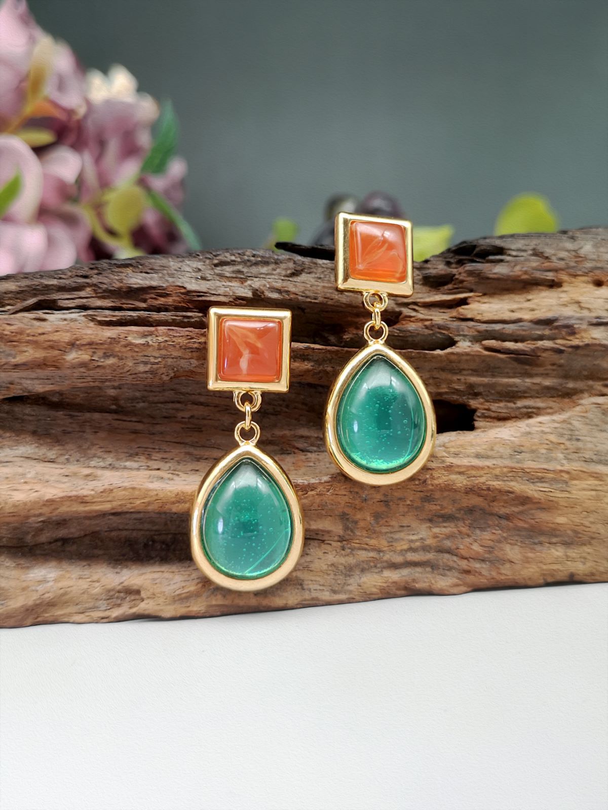 1 Pair Vacation Classic Style Square Water Droplets Inlay Alloy Rhinestones Drop Earrings display picture 1