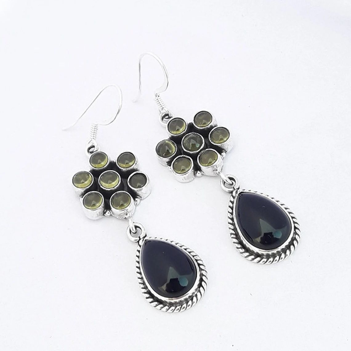 1 Pair Retro Water Droplets Inlay Alloy Artificial Gemstones Drop Earrings display picture 3