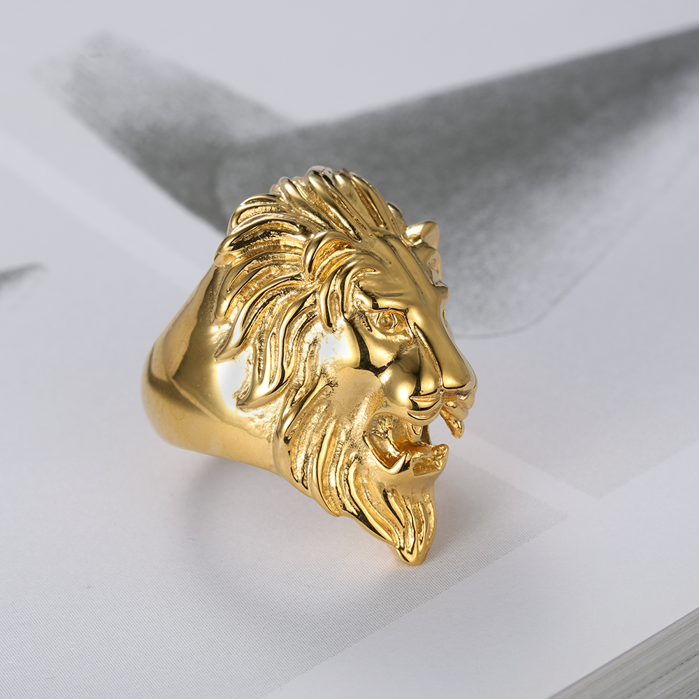 304 Stainless Steel Punk Cool Style Plating Lion Rings display picture 5