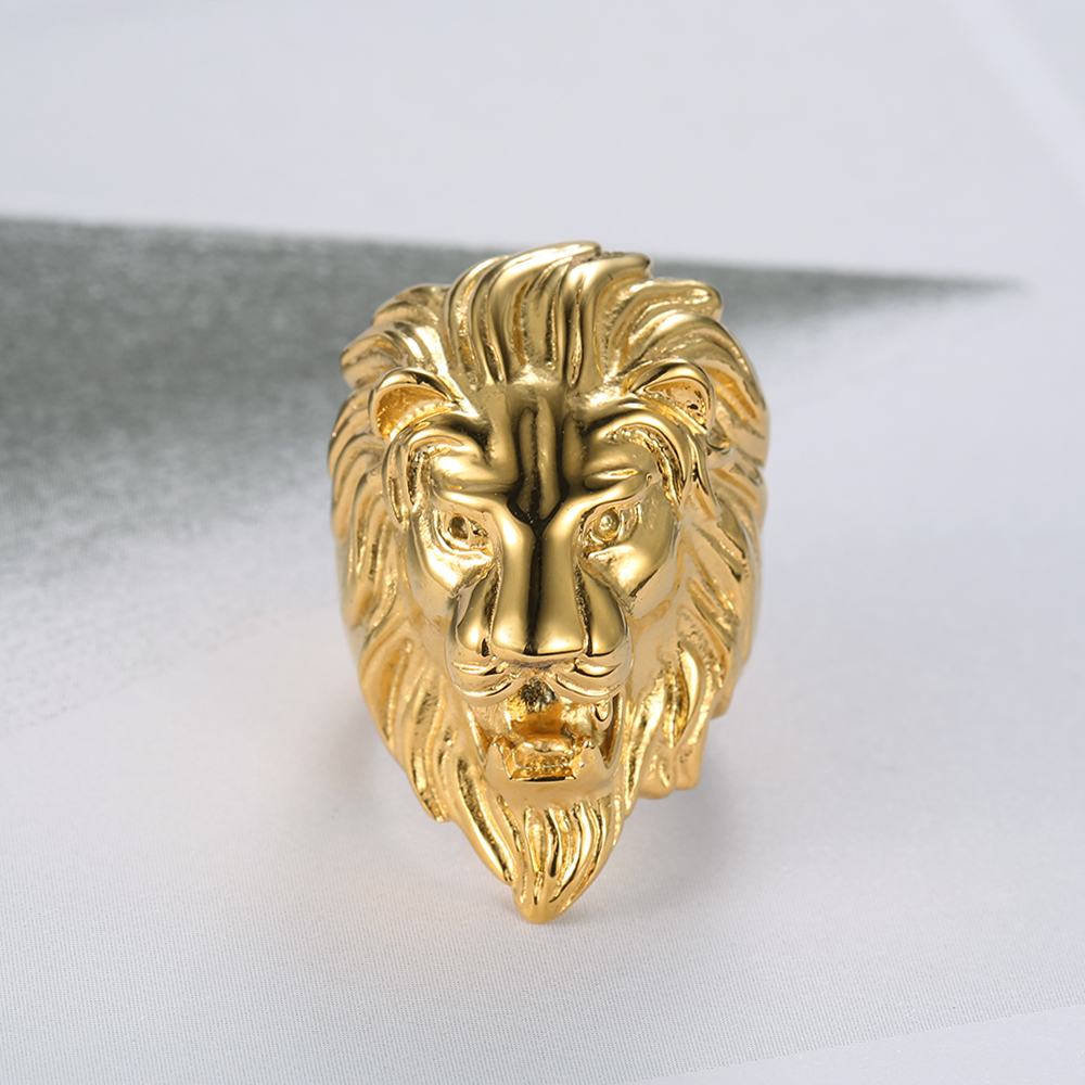 304 Stainless Steel Punk Cool Style Plating Lion Rings display picture 6