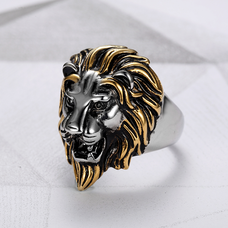 304 Stainless Steel Punk Cool Style Plating Lion Rings display picture 2