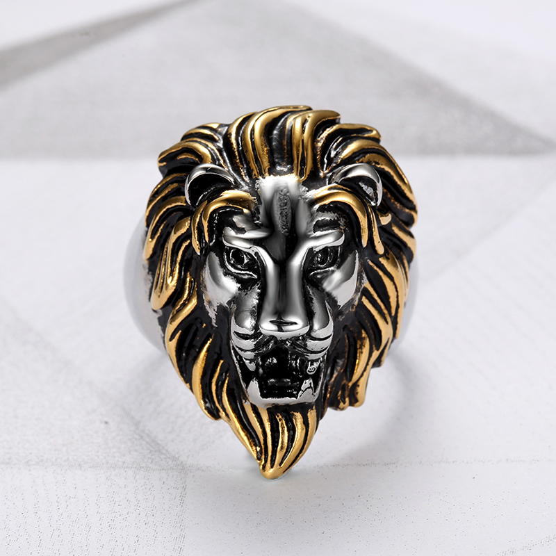 304 Stainless Steel Punk Cool Style Plating Lion Rings display picture 3