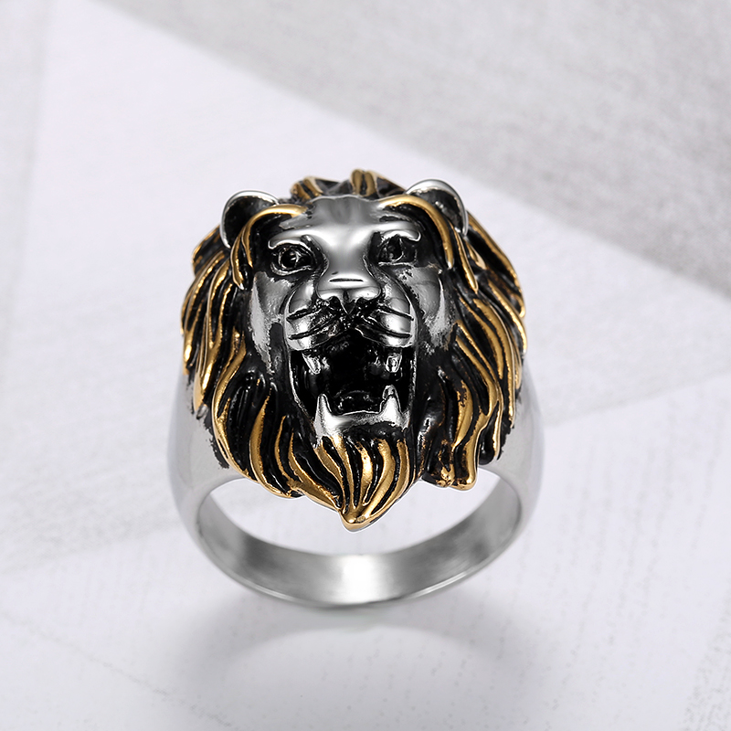 304 Stainless Steel Punk Cool Style Plating Lion Rings display picture 4