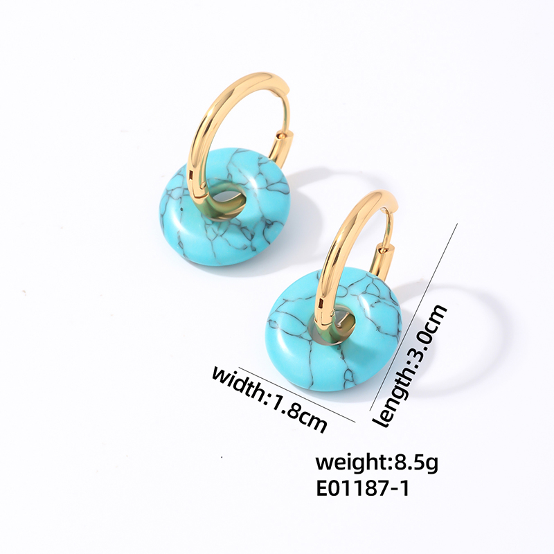 1 Pair Casual Simple Style Round Plating 304 Stainless Steel Natural Stone Earrings display picture 5