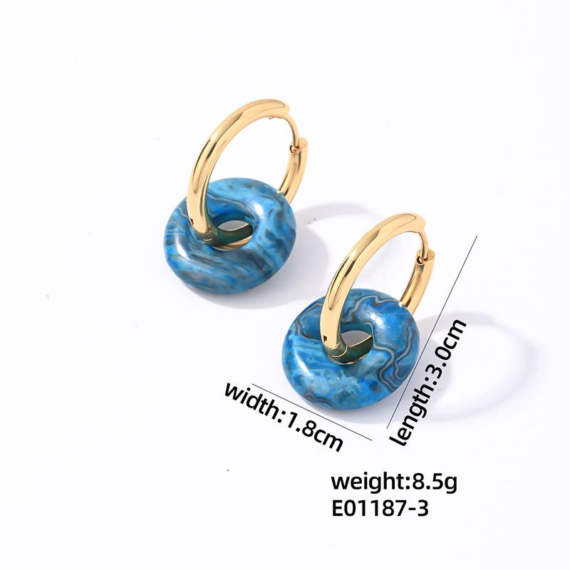 1 Par Casual Estilo Simple Ronda Enchapado Acero Inoxidable 304 Piedra Natural Aretes display picture 10