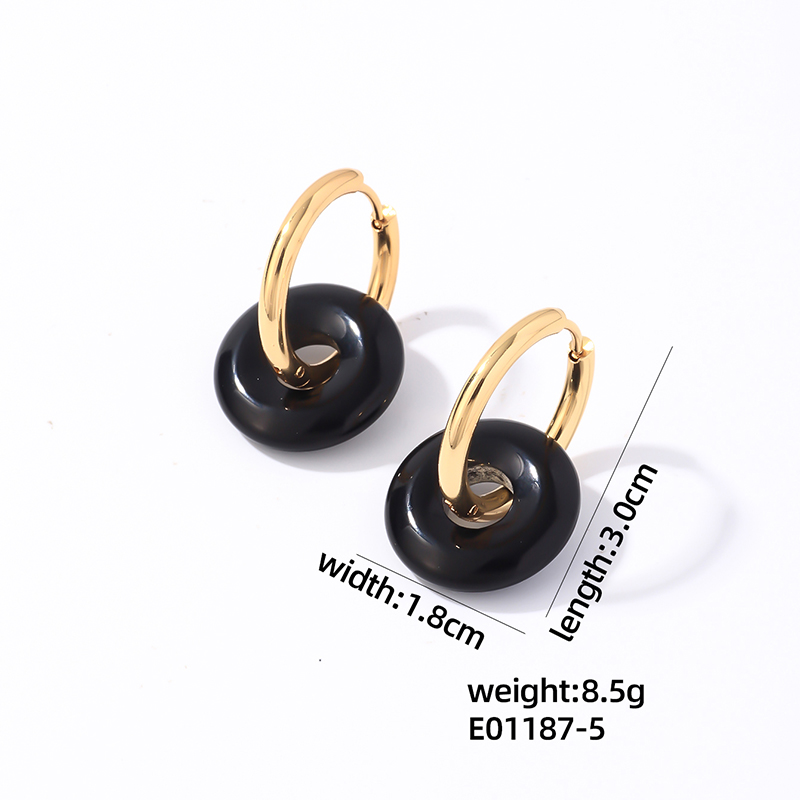 1 Pair Casual Simple Style Round Plating 304 Stainless Steel Natural Stone Earrings display picture 2