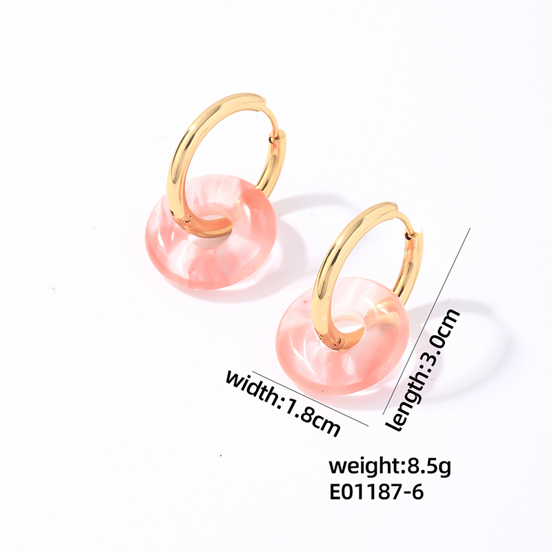 1 Pair Casual Simple Style Round Plating 304 Stainless Steel Natural Stone Earrings display picture 1