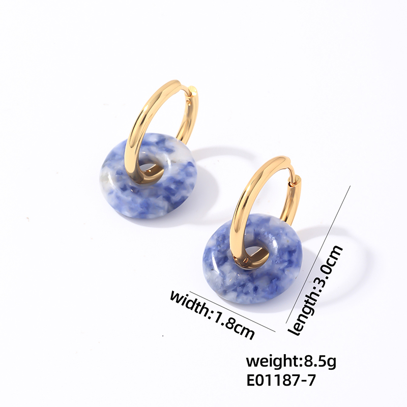 1 Pair Casual Simple Style Round Plating 304 Stainless Steel Natural Stone Earrings display picture 7