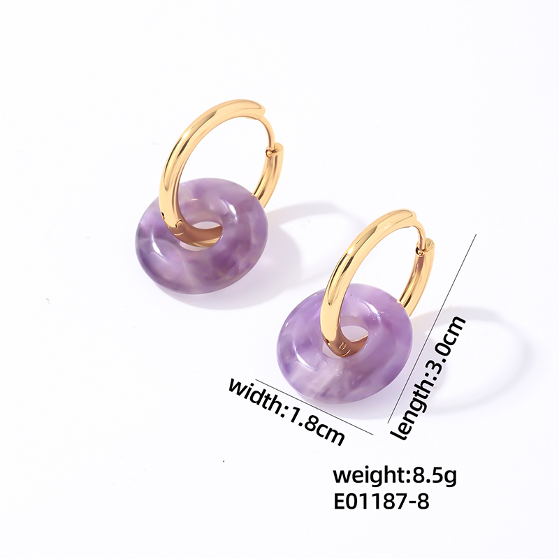1 Pair Casual Simple Style Round Plating 304 Stainless Steel Natural Stone Earrings display picture 6