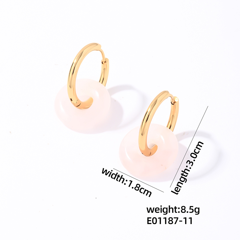 1 Pair Casual Simple Style Round Plating 304 Stainless Steel Natural Stone Earrings display picture 4