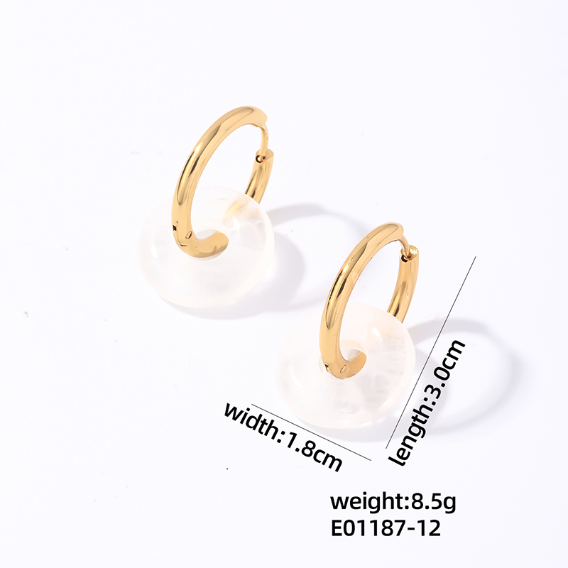1 Pair Casual Simple Style Round Plating 304 Stainless Steel Natural Stone Earrings display picture 11
