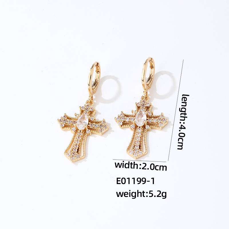 304 Stainless Steel Copper K Gold Plated Vintage Style Simple Style Plating Inlay Cross Zircon Earrings Necklace display picture 2