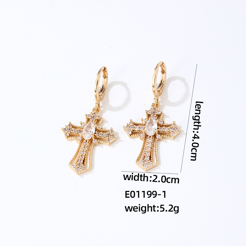 Acier Inoxydable 304 Le Cuivre Plaqué Or K Style Vintage Style Simple Placage Incruster Traverser Zircon Des Boucles D'Oreilles Collier display picture 2