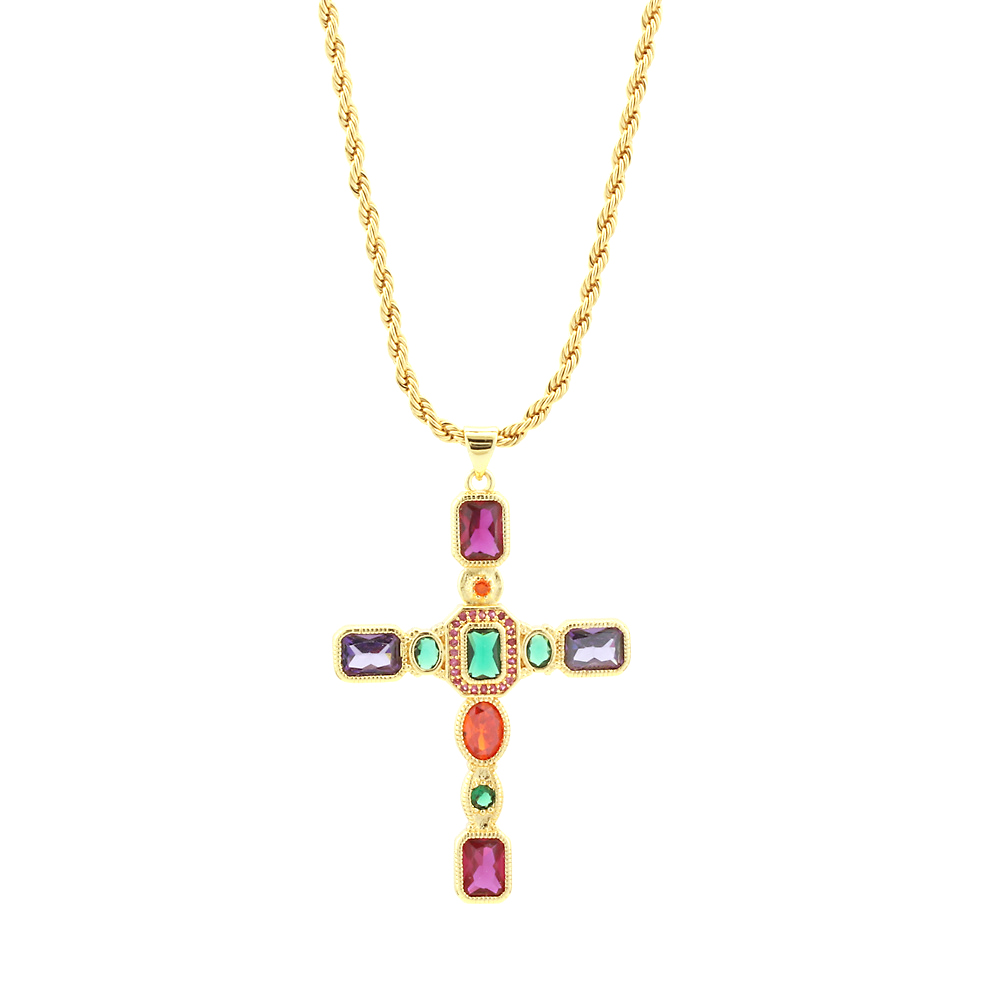 Hip-hop Simple Style Cross Copper 18k Gold Plated Zircon Pendant Necklace In Bulk display picture 6