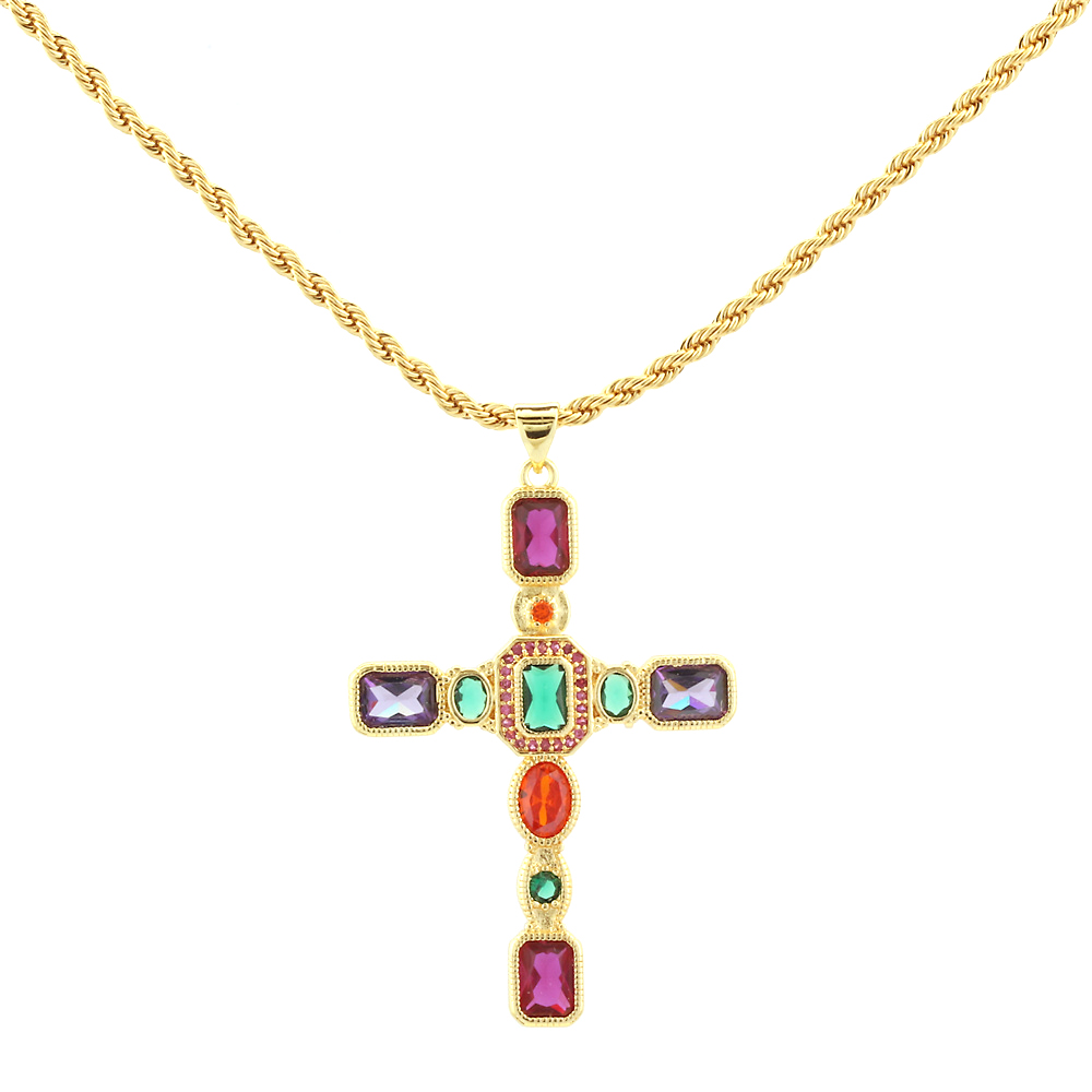 Hip-hop Simple Style Cross Copper 18k Gold Plated Zircon Pendant Necklace In Bulk display picture 7