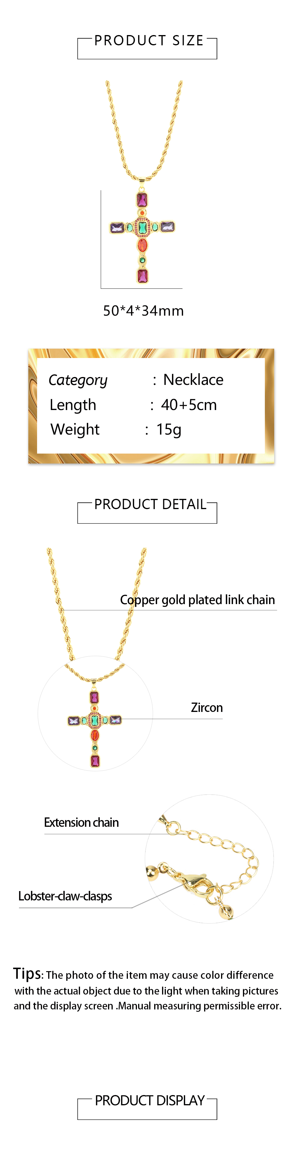 Hip-hop Simple Style Cross Copper 18k Gold Plated Zircon Pendant Necklace In Bulk display picture 1