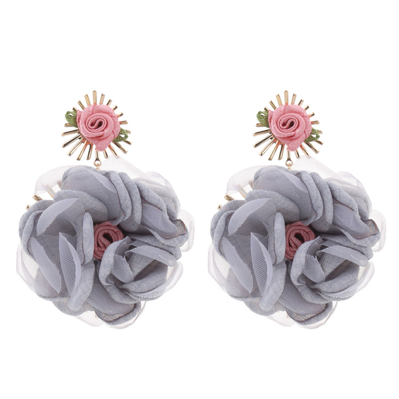 1 Paire Sucré Fleur Alliage Chiffon Boucles D'oreilles display picture 2