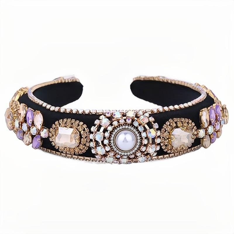 Shiny Flower Cloth Glass Inlay Rhinestones Pearl Hair Band display picture 7