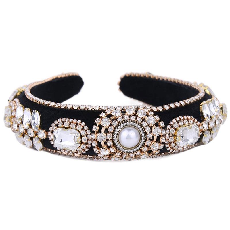 Shiny Flower Cloth Glass Inlay Rhinestones Pearl Hair Band display picture 8