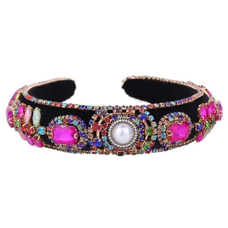 Shiny Flower Cloth Glass Inlay Rhinestones Pearl Hair Band display picture 9