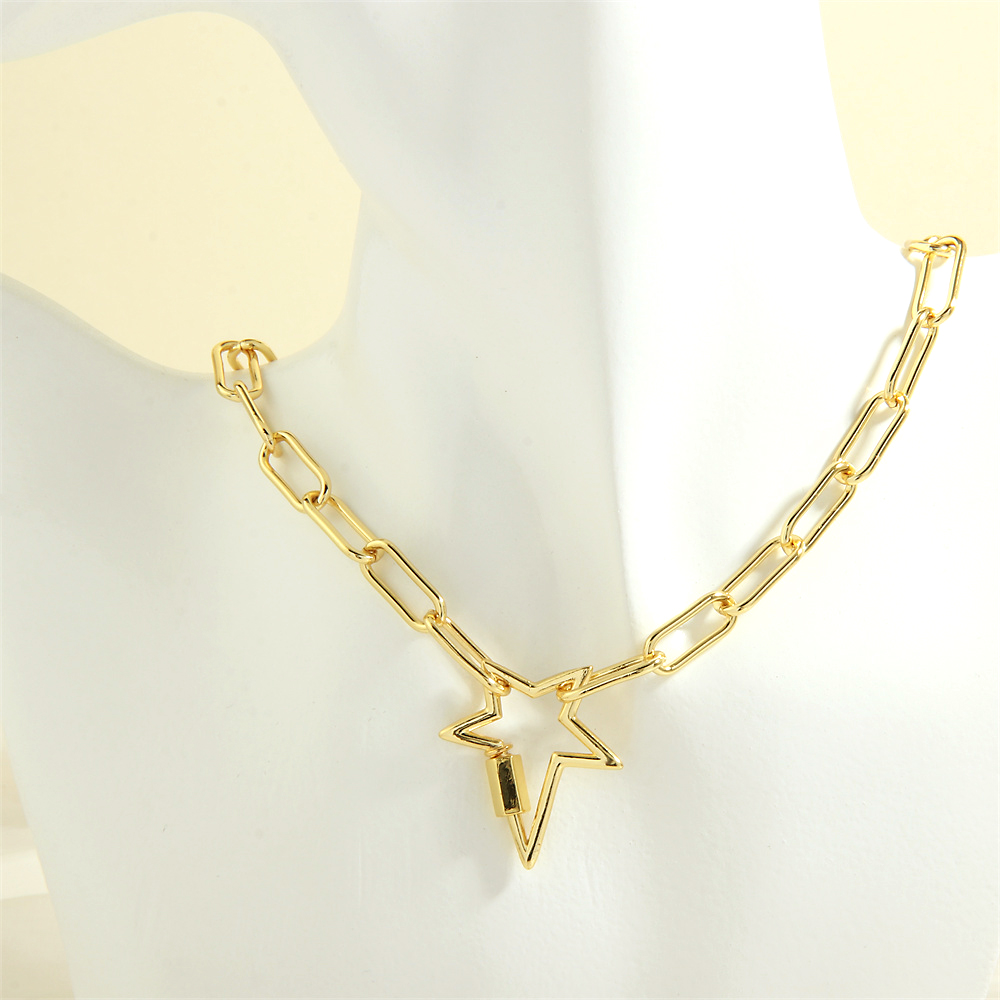 Hip Hop Einfacher Stil Pentagramm Kreuzen Oval Kupfer Überzug Inlay 18 Karat Vergoldet Halskette Mit Anhänger display picture 5