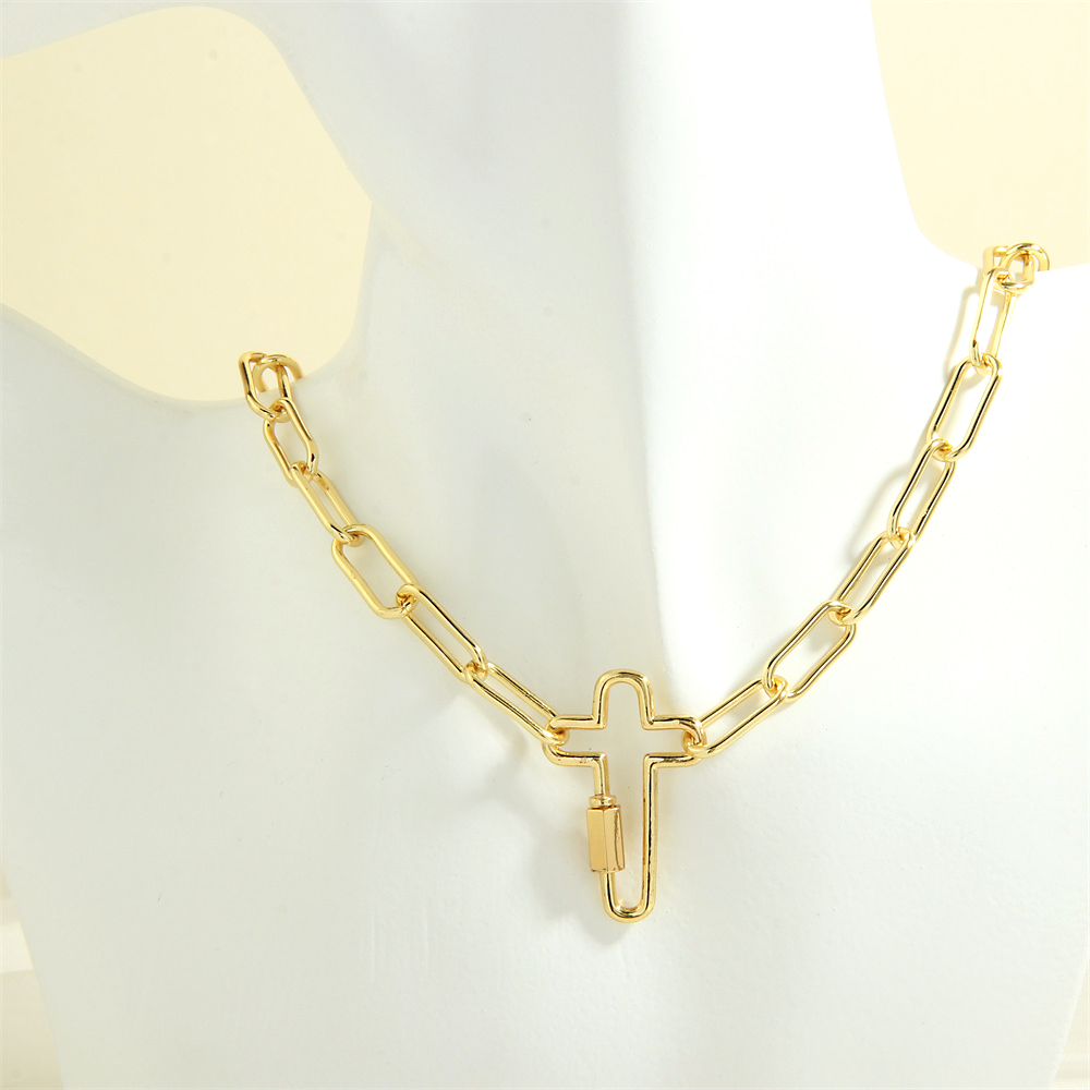 Hip Hop Einfacher Stil Pentagramm Kreuzen Oval Kupfer Überzug Inlay 18 Karat Vergoldet Halskette Mit Anhänger display picture 7