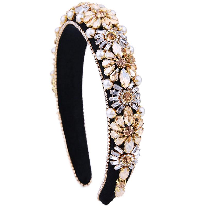 Shiny Flower Cloth Inlay Rhinestones Pearl Hair Band display picture 2