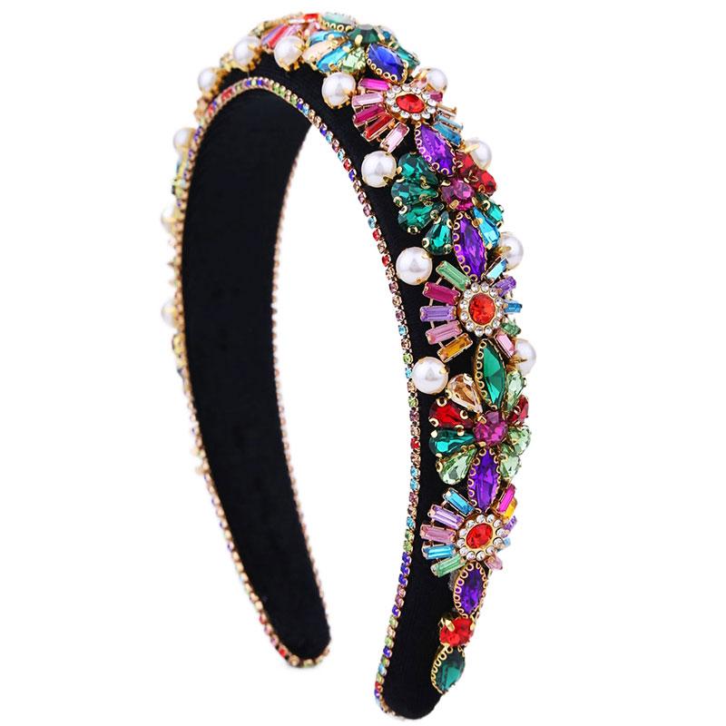 Shiny Flower Cloth Inlay Rhinestones Pearl Hair Band display picture 5