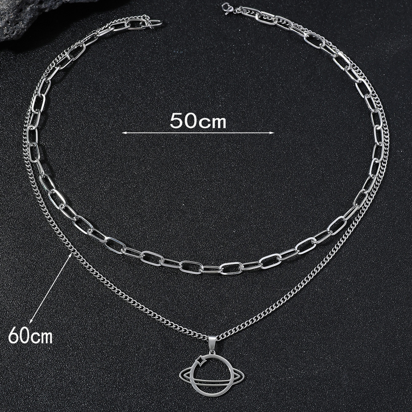 Hip-hop Simple Style Planet Titanium Steel Polishing Hollow Out Unisex Double Layer Necklaces display picture 2