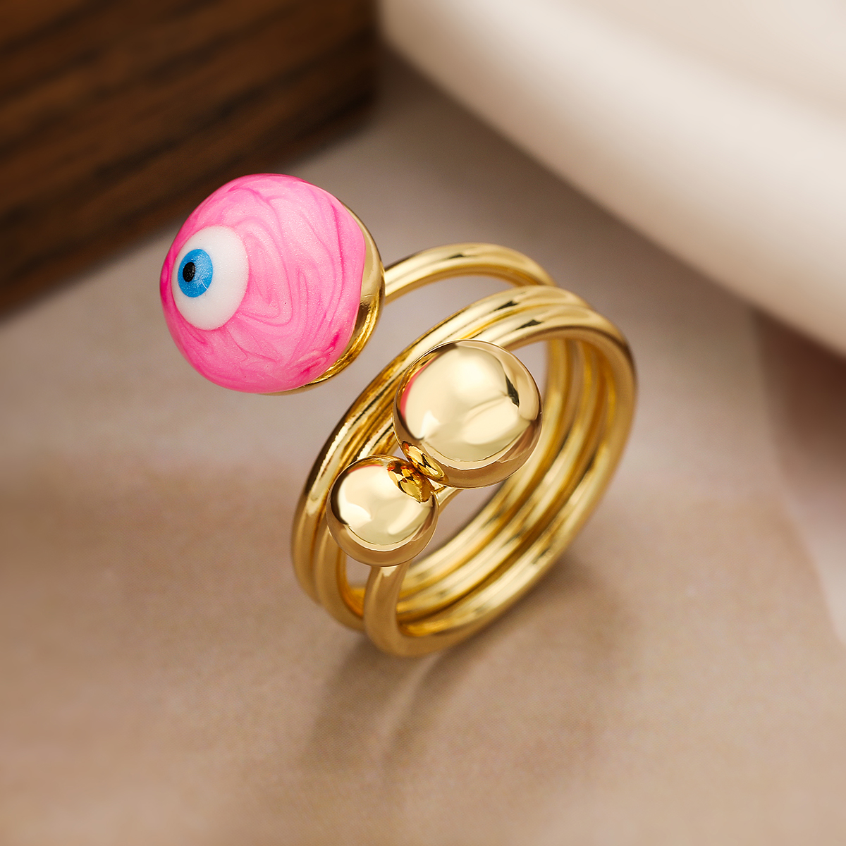 Simple Style Streetwear Devil's Eye Copper Enamel Plating 18k Gold Plated Open Rings display picture 7